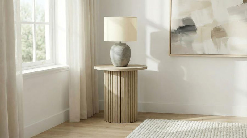 Hamlyn Round Fluted Occasional Side End Table Natural Oak