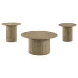 Hamlyn 3-piece Round Fluted Coffee and End Table Set Natural Oak | Beige | Natural Oak | 706498-S3