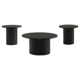 Hamlyn 3-piece Round Fluted Coffee and End Table Set Black | Black | 706508-S3