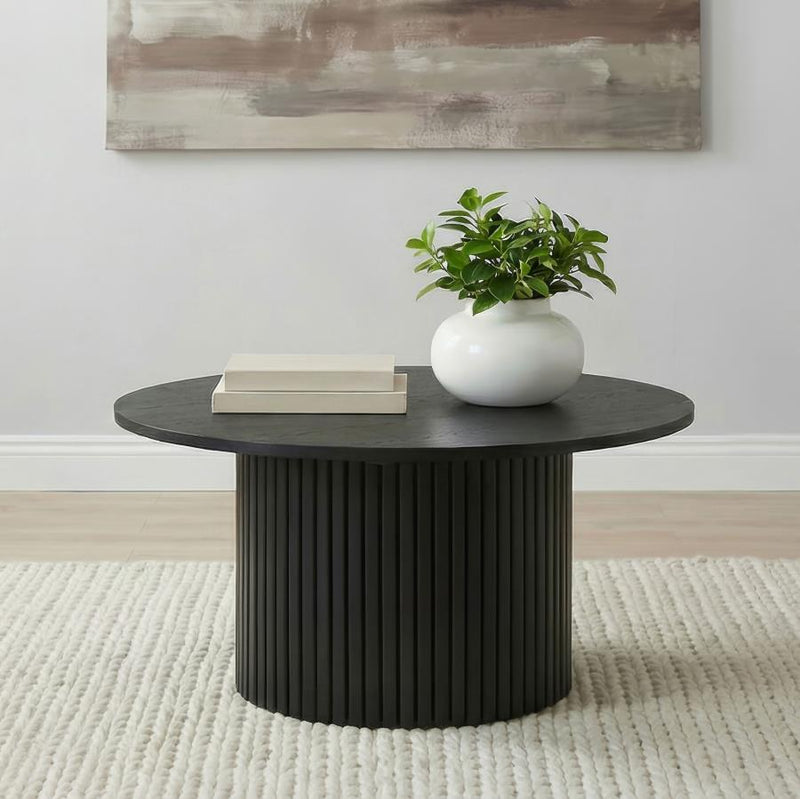 Hamlyn Round Fluted Occasional Cocktail Coffee Table Black