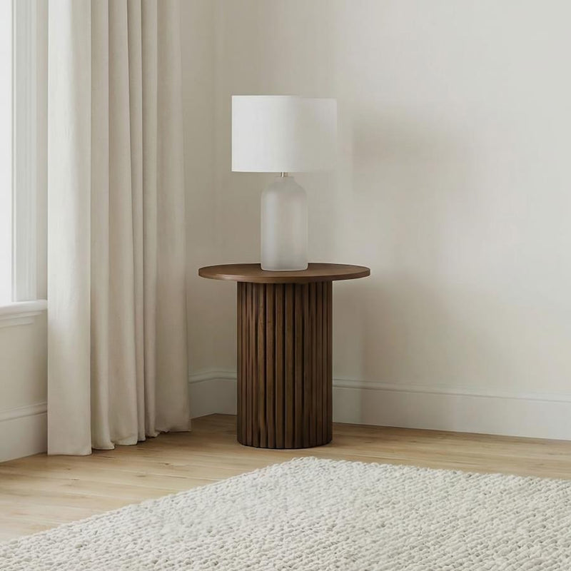 Hamlyn Round Fluted Occasional Side End Table Walnut