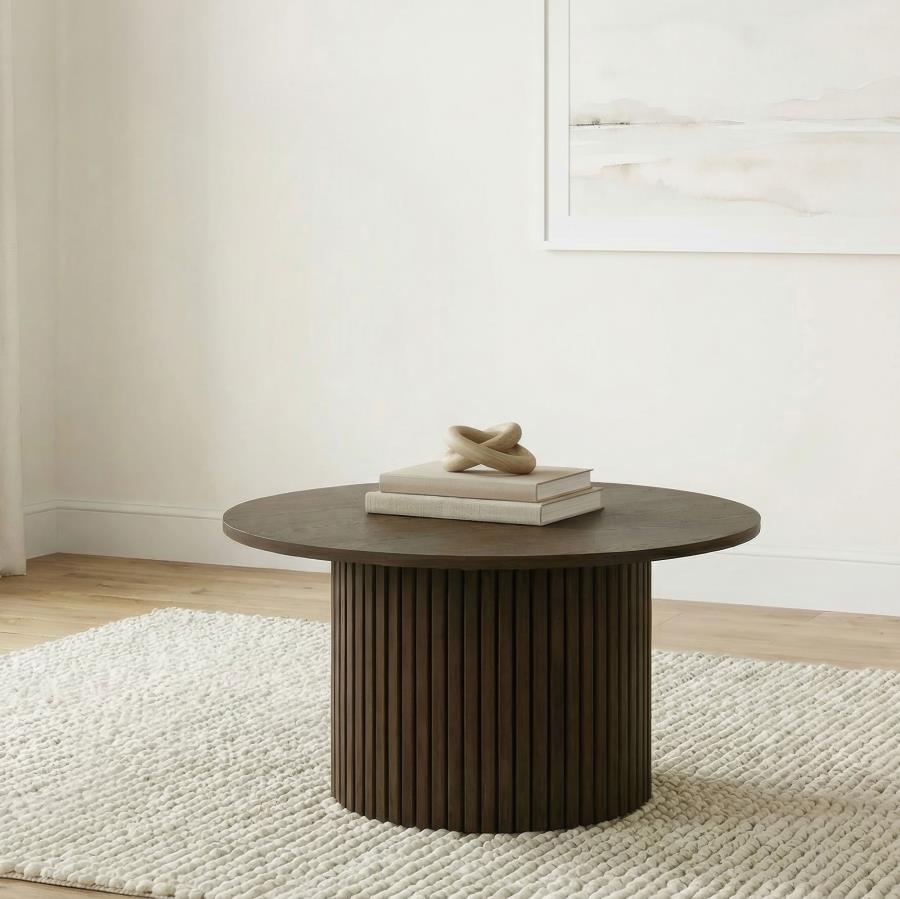 Hamlyn Round Fluted Occasional Cocktail Coffee Table Walnut | Brown | Walnut | 706518