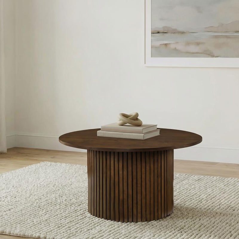 Hamlyn Round Fluted Occasional Cocktail Coffee Table Walnut