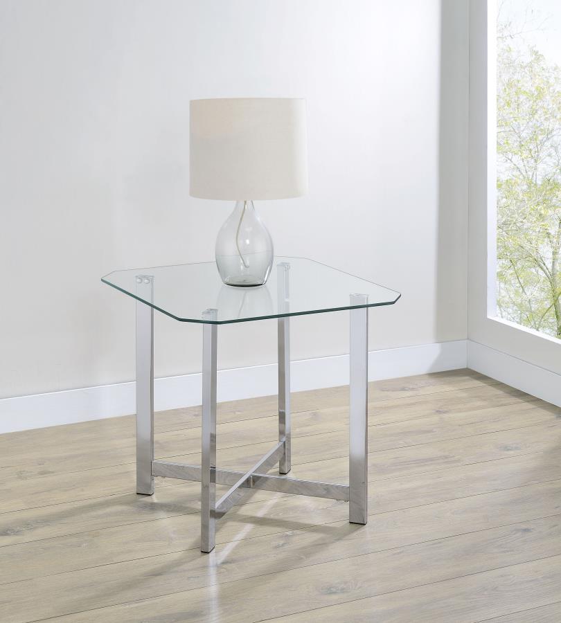 Cronin Square Tempered Glass Top Side End Table Chrome | Silver | Chrome | 706567