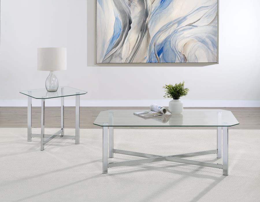 Cronin 2-piece Tempered Glass Top Coffee Table Set Chrome | Silver | Chrome | 706568-S2