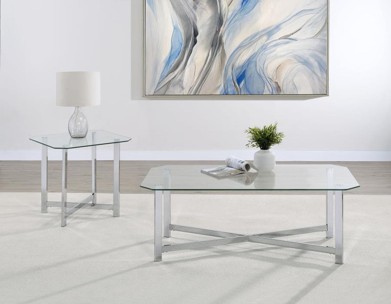 Cronin 2-piece Tempered Glass Top Coffee Table Set Chrome