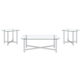 Cronin 3-piece Tempered Glass Top Coffee Table Set Chrome | Silver | Chrome | 706568-S3