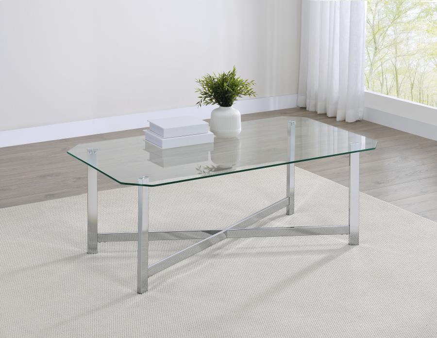 Cronin Rectangular Tempered Glass Top Cocktail Coffee Table Chrome | Silver | Chrome | 706568