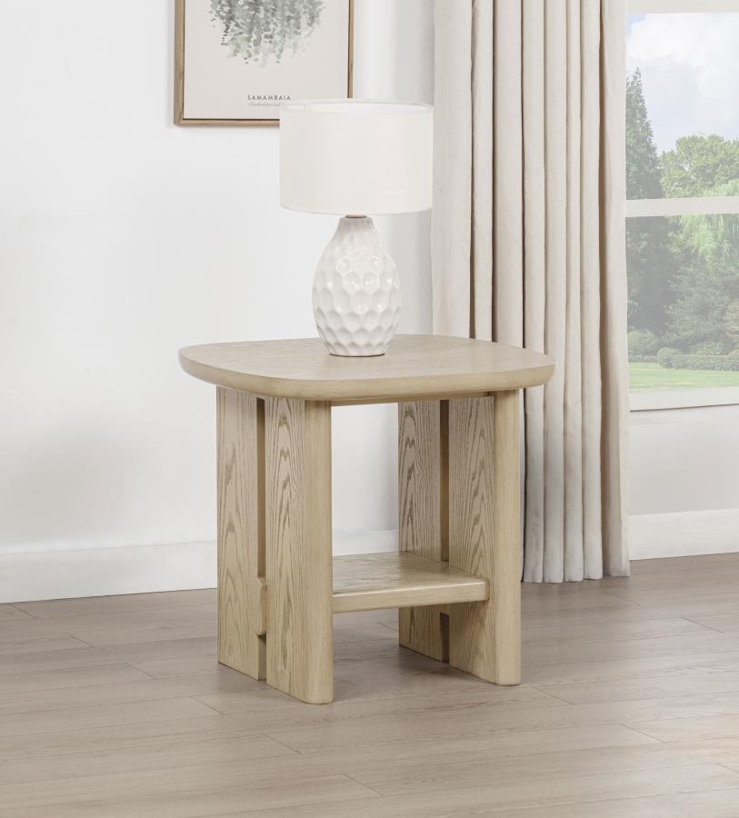 Kailani Coastal Square End Side Table with Shelf Beige Oak | King | Beige | Beige Oak | 706587
