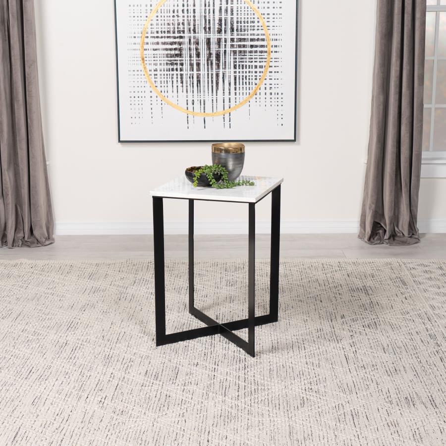 Tobin Square Marble Top End Table White and Black | White | White Marble | 707697