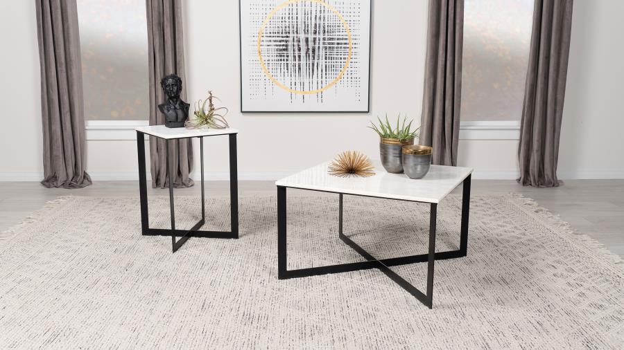 Tobin 2-piece Marble Top Coffee and End Table Set White | King | White | White Marble | 707698-S2