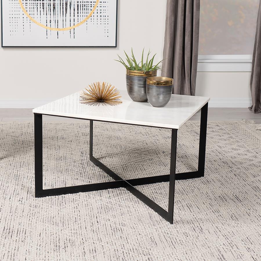 Tobin Square Marble Top Coffee Table White and Black | White | White Marble | 707698