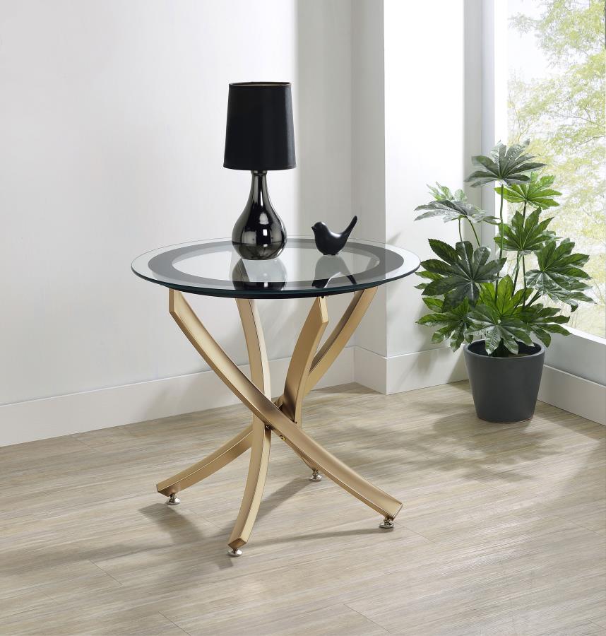 Brooke Round Glass Top Side End Table Metal Base Brass | Full | Gold | Rose Brass | 707887