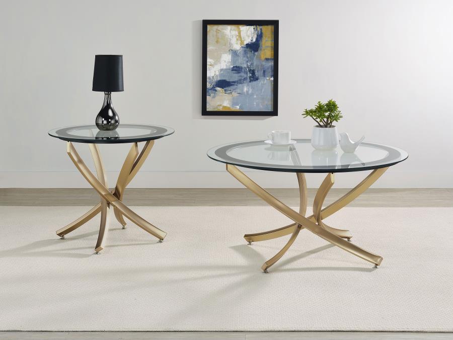 Brooke 2-piece Round Coffee and End Table Set Rose Brass | King | Gold | Rose Brass | 707888-S2