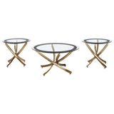 Brooke 3-piece Round Coffee and End Table Set Rose Brass | Gold | Rose Brass | 707888-S3