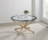 Brooke Round Glass Top Coffee Table Metal Base Brass | Full | Gold | Rose Brass | 707888