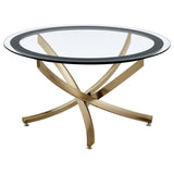 Brooke Round Glass Top Coffee Table Metal Base Brass | Full | Gold | Rose Brass | 707888
