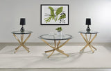 Brooke Round Glass Top Coffee Table Metal Base Brass | Full | Gold | Rose Brass | 707888