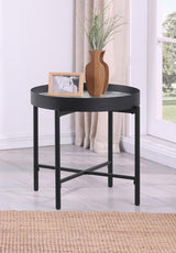 Ozella Round End Side Table with Recessed Top Sandy Black | Black | Sandy Black | 707897