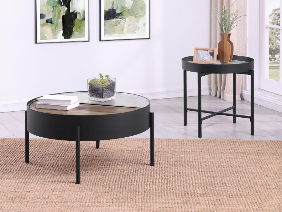 Ozella 2-piece Round Coffee and End Table Set Sandy Black | Black | Sandy Black | 707898-S2
