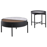 Ozella 2-piece Round Coffee and End Table Set Sandy Black | Black | Sandy Black | 707898-S2