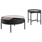 Ozella 2-piece Round Coffee and End Table Set Sandy Black | Black | Sandy Black | 707898-S2
