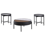 Ozella 3-piece Round Coffee and End Table Set Sandy Black | Black | Sandy Black | 707898-S3