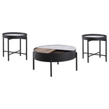 Ozella 3-piece Round Coffee and End Table Set Sandy Black | Black | Sandy Black | 707898-S3