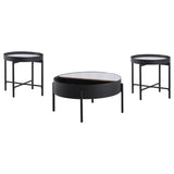 Ozella 3-piece Round Coffee and End Table Set Sandy Black | Black | Sandy Black | 707898-S3