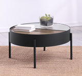 Ozella Round Coffee Table with Hidden Storage Sandy Black | Black | Sandy Black | 707898