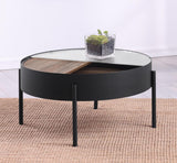 Ozella Round Coffee Table with Hidden Storage Sandy Black | Black | Sandy Black | 707898
