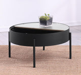 Ozella Round Coffee Table with Hidden Storage Sandy Black | Black | Sandy Black | 707898