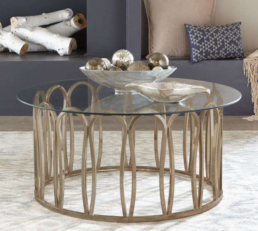 Monett Round Glass Top Coffee Table Chocolate Chrome | King | Brown | Chocolate Chrome | 708058