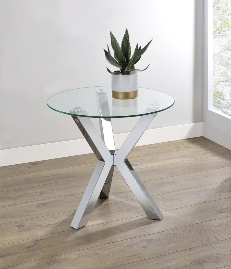 Kenzie Round Tempered Glass Top End Side Table Chrome | King | Silver | Chrome | 708127