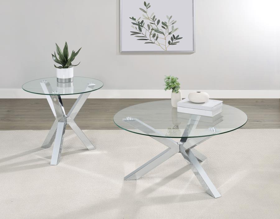 Kenzie 2-piece Round Coffee and End Table Set Chrome | King | Silver | Chrome | 708128-S2