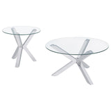 Kenzie 2-piece Round Coffee and End Table Set Chrome | King | Silver | Chrome | 708128-S2