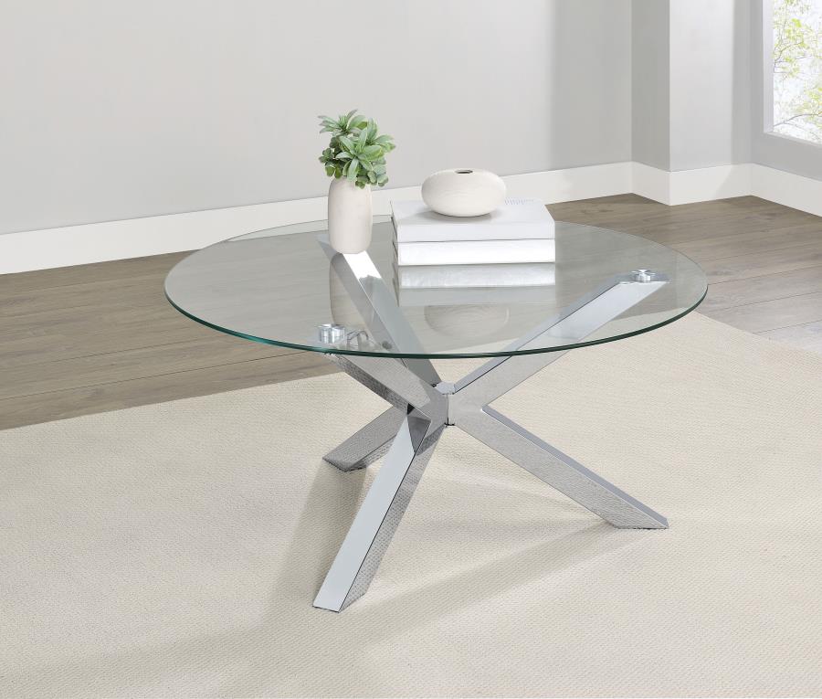 Kenzie Round Tempered Glass Top Cocktail Coffee Table Chrome | King | Silver | Chrome | 708128