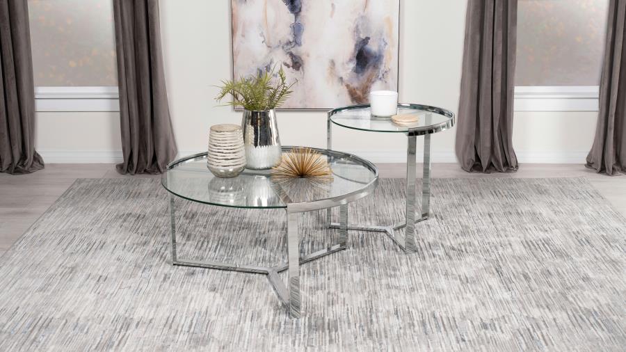 Delia 2-Piece Round Glass Top Nesting Coffee Table Chrome | Full | Silver | Chrome | 708400