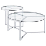 Delia 2-Piece Round Glass Top Nesting Coffee Table Chrome | Full | Silver | Chrome | 708400