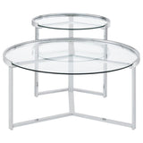 Delia 2-Piece Round Glass Top Nesting Coffee Table Chrome | Full | Silver | Chrome | 708400