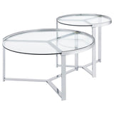 Delia 2-Piece Round Glass Top Nesting Coffee Table Chrome | Full | Silver | Chrome | 708400