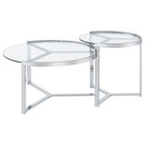 Delia 2-Piece Round Glass Top Nesting Coffee Table Chrome | Full | Silver | Chrome | 708400