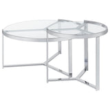 Delia 2-Piece Round Glass Top Nesting Coffee Table Chrome | Full | Silver | Chrome | 708400