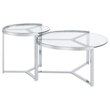 Delia 2-Piece Round Glass Top Nesting Coffee Table Chrome | Full | Silver | Chrome | 708400