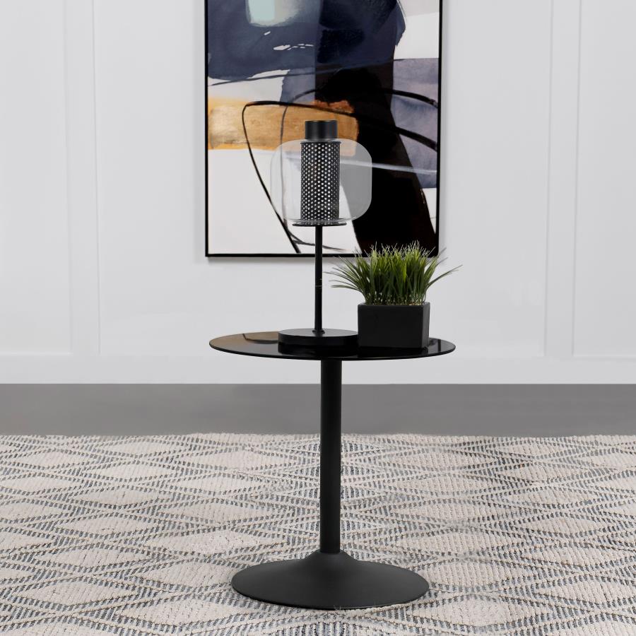 Ganso Round Metal End Table With Tempered Glass Top Black | Black | 709687