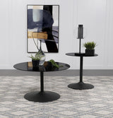 Ganso 2-piece Round Glass Top Coffee and End Table Set Black | King | Black | 709688-S2