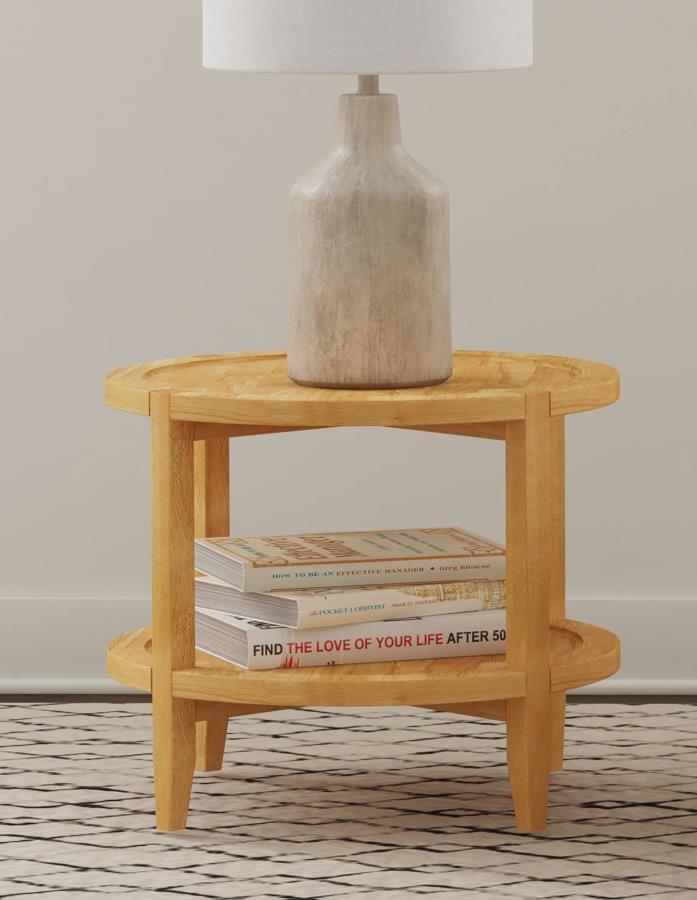 Camillo Round Solid Wood Side End Table Maple Brown | Full | Brown | Maple | 709697