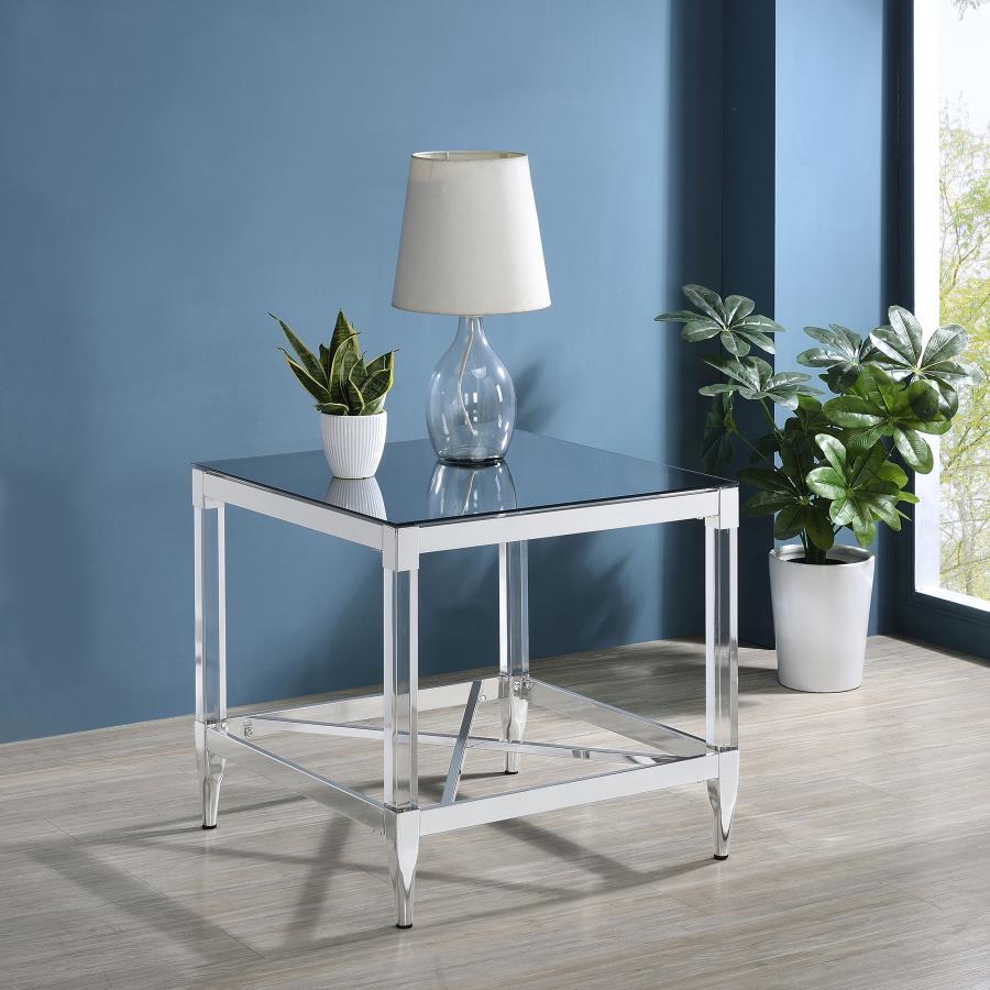 Lindley Square Tempered Mirror Acrylic Side End Table Chrome | Silver | Chrome | 709727