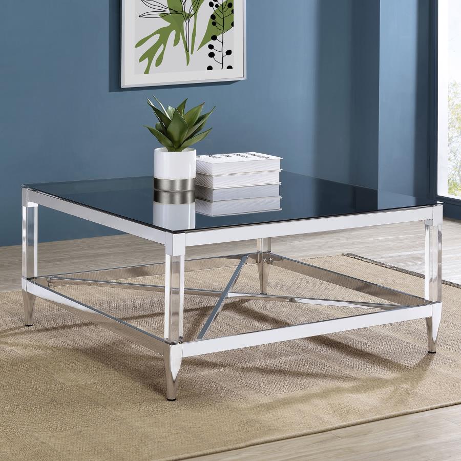 Lindley Square Tempered Mirror Acrylic Coffee Table Chrome | King | Silver | Chrome | 709728