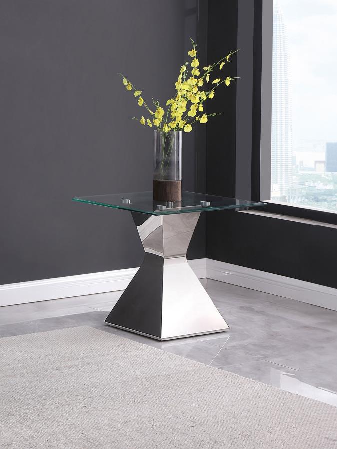 Jenny Glass Top Stainless Steel Side End Table Chrome | Silver | Polished Stainless Steel | 710207